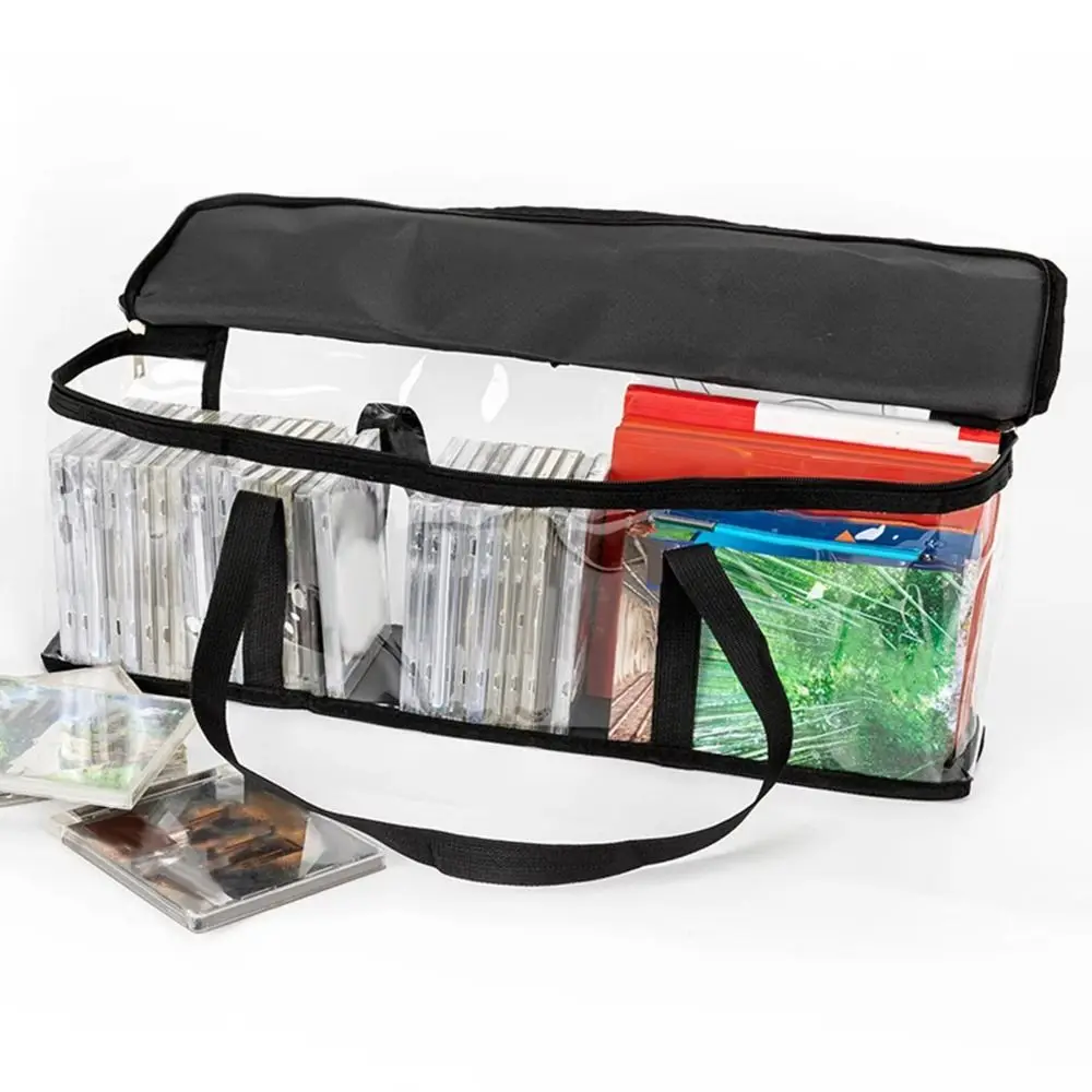 

Collapsible Pouch Dust Proof Book Storage Bag Clear 60cm CD Holder Case with Handles Waterproof DVD Carry Bag Comic Book