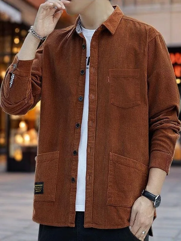 Men's Thickened Corduroy Long Sleeve Shirt Jacket Casual Loose Workwear Style with Pocket Autumn Spring Fashion Classic