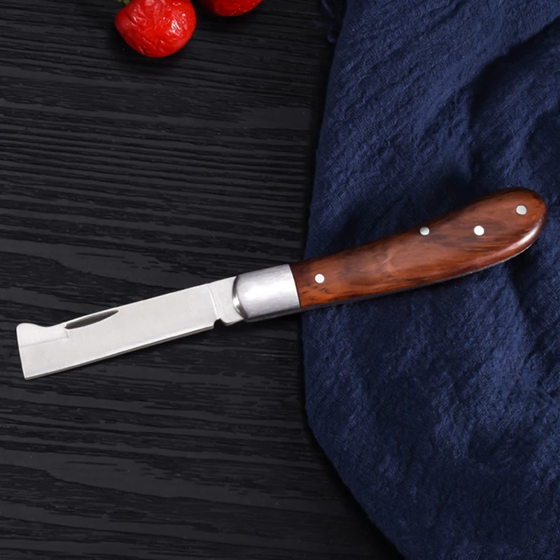 Imagem -05 - Stainless Steel Garden Grafting Knife Canivete Dobrável Cogumelo Eletricista Edc Hand Tool Cabo de Madeira Camping Gadgets 10cm