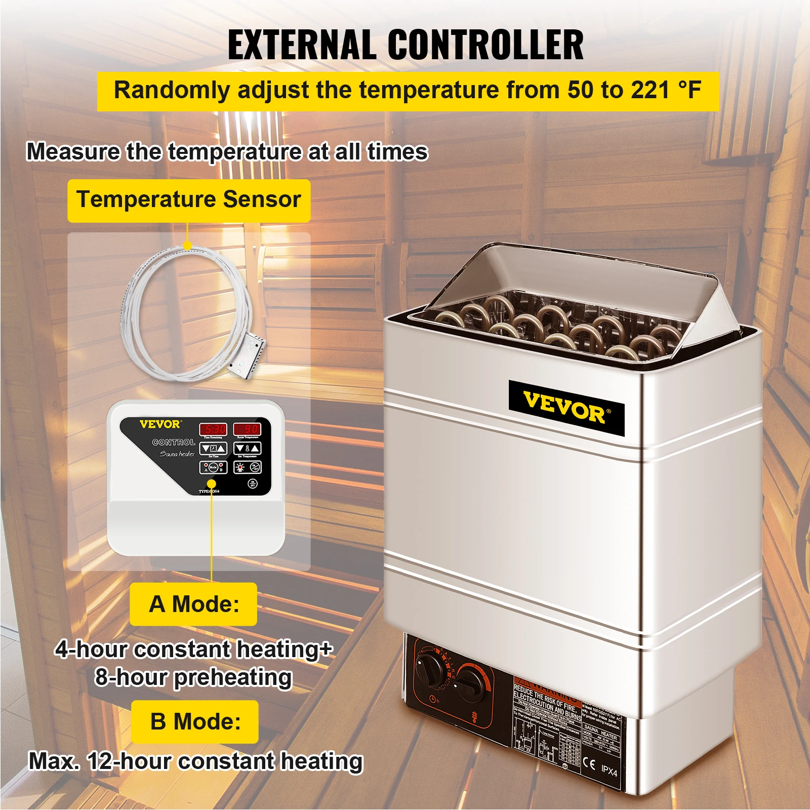 VEVOR 6 8 9 KW Electric Sauna Heater Stove External / Internal Controller Overheating Protection Spa Sauna Room Steam Generator