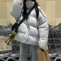 Chaqueta de algodón con cremallera para mujer, abrigo holgado de gran tamaño, estilo Retro Harajuku, versión coreana, Color sólido, 2022