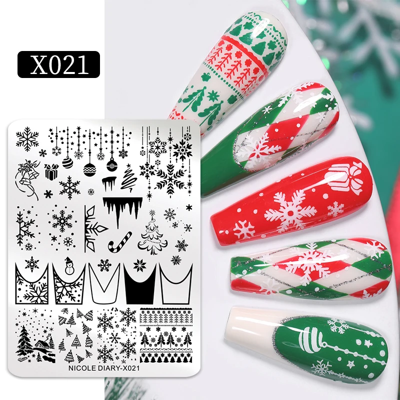 NICOLE DIARY Blätter Blume Nail Art Stamping Platten Zeichnung Vorlage Geometrische Streifen Linie 3D Bild Schablone Form Druck Werkzeuge