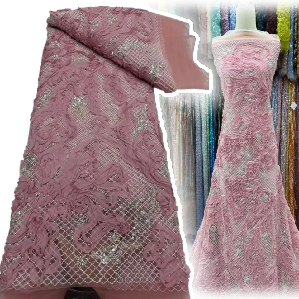 ผ้าลูกไม้ปักลายขนนก 3 มิติ แฟชั่นแอฟริกัน ประดับลูกปัด ผ้าลูกไม้คุณภาพสูง ปี 2025 ผ้าปักเลื่อมสไตล์ฝรั่งเศส ไนจีเรีย สำหรับตัดเย็บเสื้อผ้า T1555