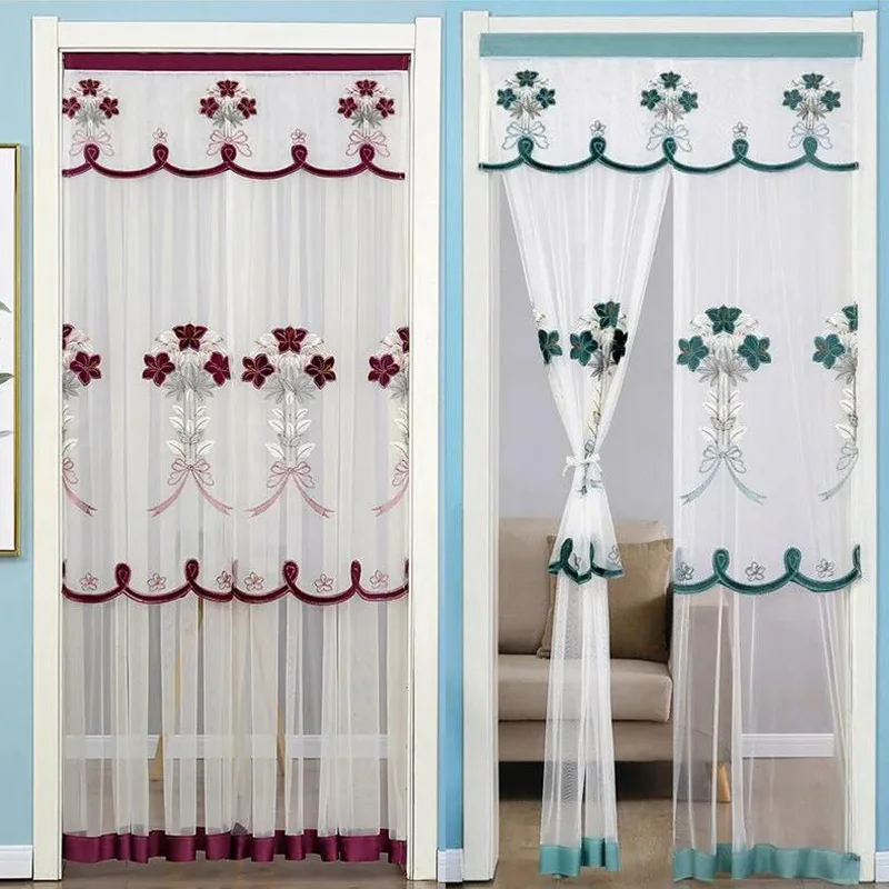 

Summer Screen Door Curtain Double Layer Lace Floral Embroidery Anti Mosquito Net Living Room Bedroom Divider Door Curtain