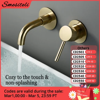 Basin Faucet Bathroom Mixer Sink Tap Wall Mounted Brass Matt Black With Single Handle Hot Cold Water White Rose Gold Set