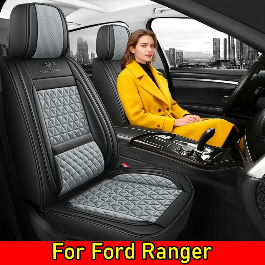フォード・レンジャー用カーシートカバー、高級PUレザー、耐摩耗性、柔らかく快適な腰固定フルラップシートカバー