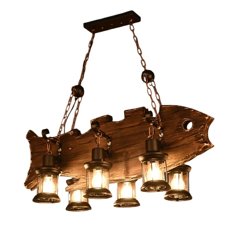 

American rural retro solid wood personality creative nostalgic boat wood antique chandelier