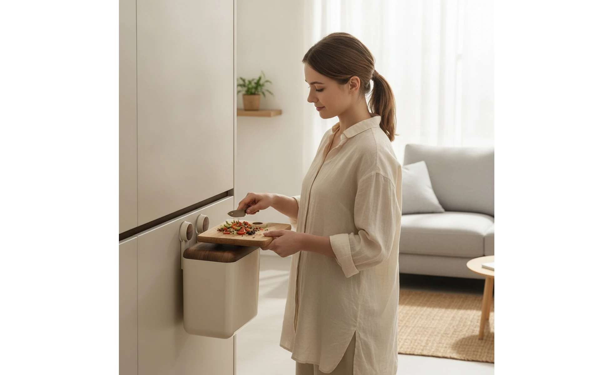 Wall-Mounted Trash Bin Space-Saving Kitchen Trash Bin with Lid Compact Modern for Apartment Wall-Mounted Trash Bin Space-Saving Kitchen Trash Bin with Lid Compact Modern for Apartment