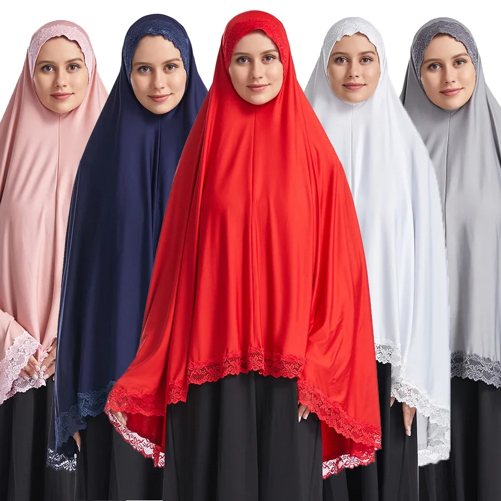 

Large Khimar Hijab Muslim Women Long Scarf Overhead Hijabs Islam Prayer Garment Clothes Arab Ramadan Chest Cover Shawl Wraps Cap