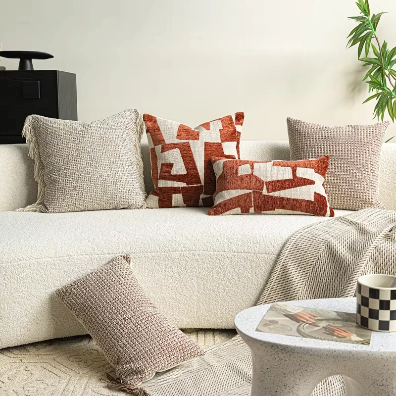 

Ivory Black Rust Red Pillows Modern Cushion Case Luxury Simple Decorative Pillow Cover For Sofa Chair Home Decorations