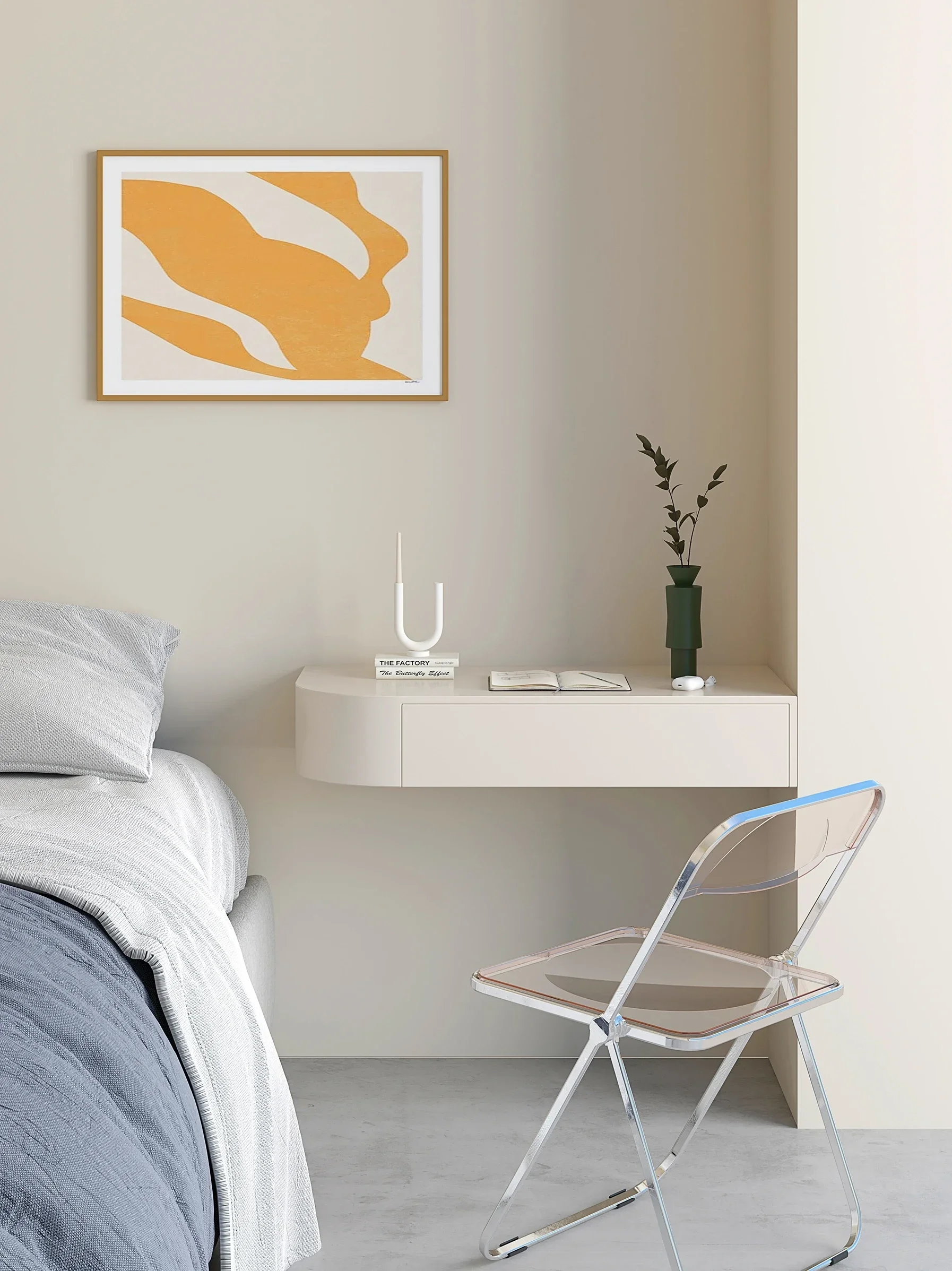 Simple and light luxury bedside corner dresser, modern wall-mounted makeup table, bedroom dresser ins dressing table