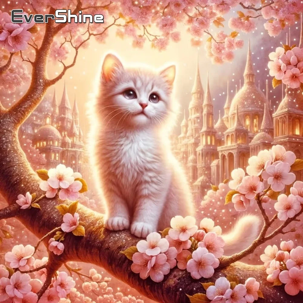 EverShine Diamant-Mosaik Katze Tier Diamantmalerei Blume Vollquadratisch Rund DIY Stickerei Heim Schlafzimmer Wandkunst