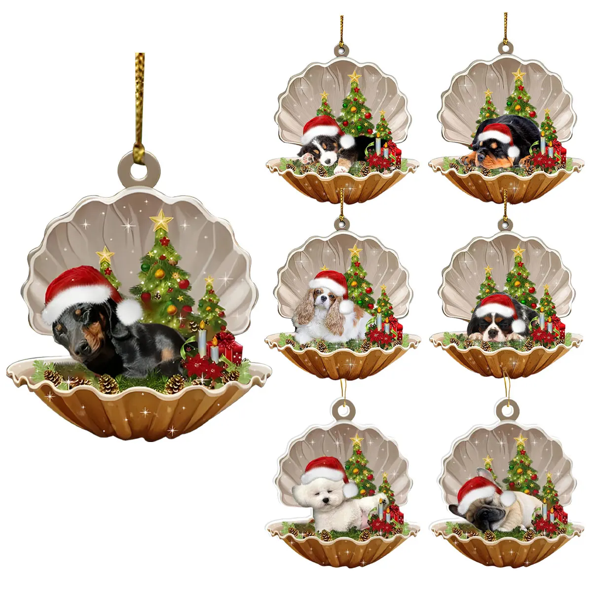 Acrylic Plate Printed Hanging Ornament Sleeping Angel Dog Christmas Funs Pendant Cartoon Christmas Tree Decoration Home Decor