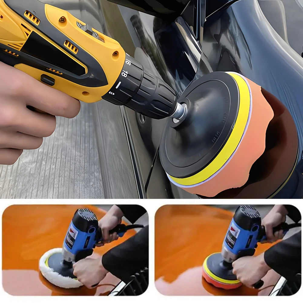 9 Pcs 5 Inch Polishing Pads Wool Drill Car Polisher Foam Pad Buffer Kit Buffing Waxing Sponge Pads Kit for Auto Remove Scratches