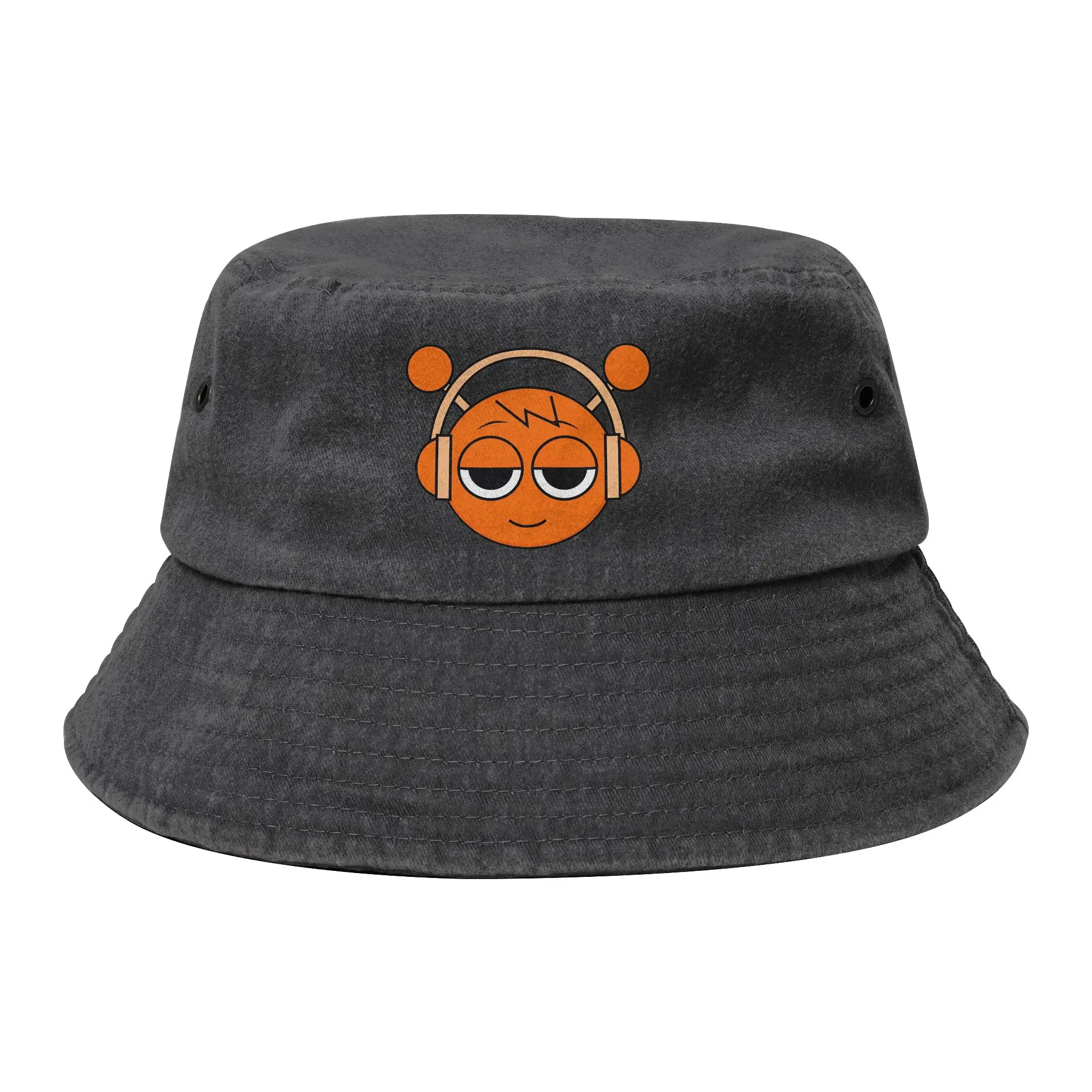 Sprunki Happy Oren Head Bucket Hat for Teen Beach Game Distressed Denim Field Hat UV Protection for Hiking Fishing Cap