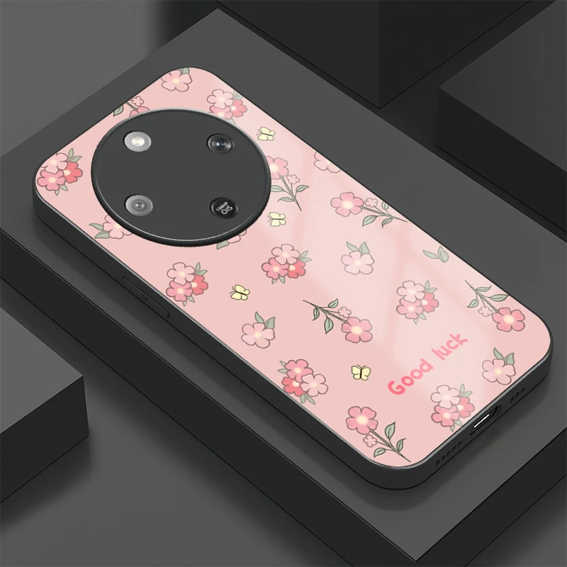 

Чехол для телефона Huawei Honor X7c X6C X5x Plus X9 X8 X9d X9c Smart X9b, модная цветочная роспись, противоударная стеклянная задняя крышка