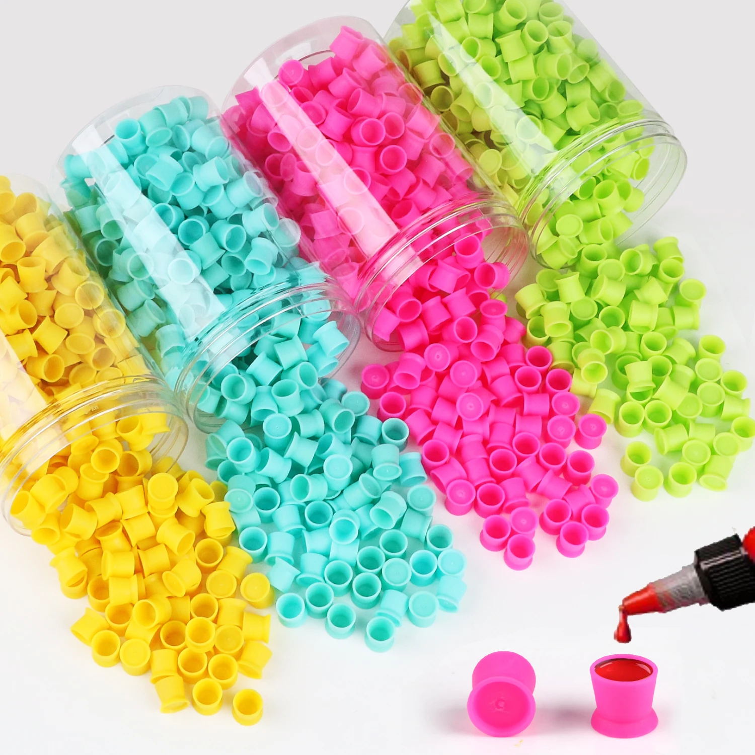 

300PCS/box Silicone Tattoo Ink Cup Disposable Tattoo Pigment Cup for Eyebrow Eyeliner Lip Color - Pigment Holder Tattoo Accessor