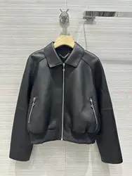 2024 Women's Clothing Top grain lambskin jacket with lapel Spring Summer New No84