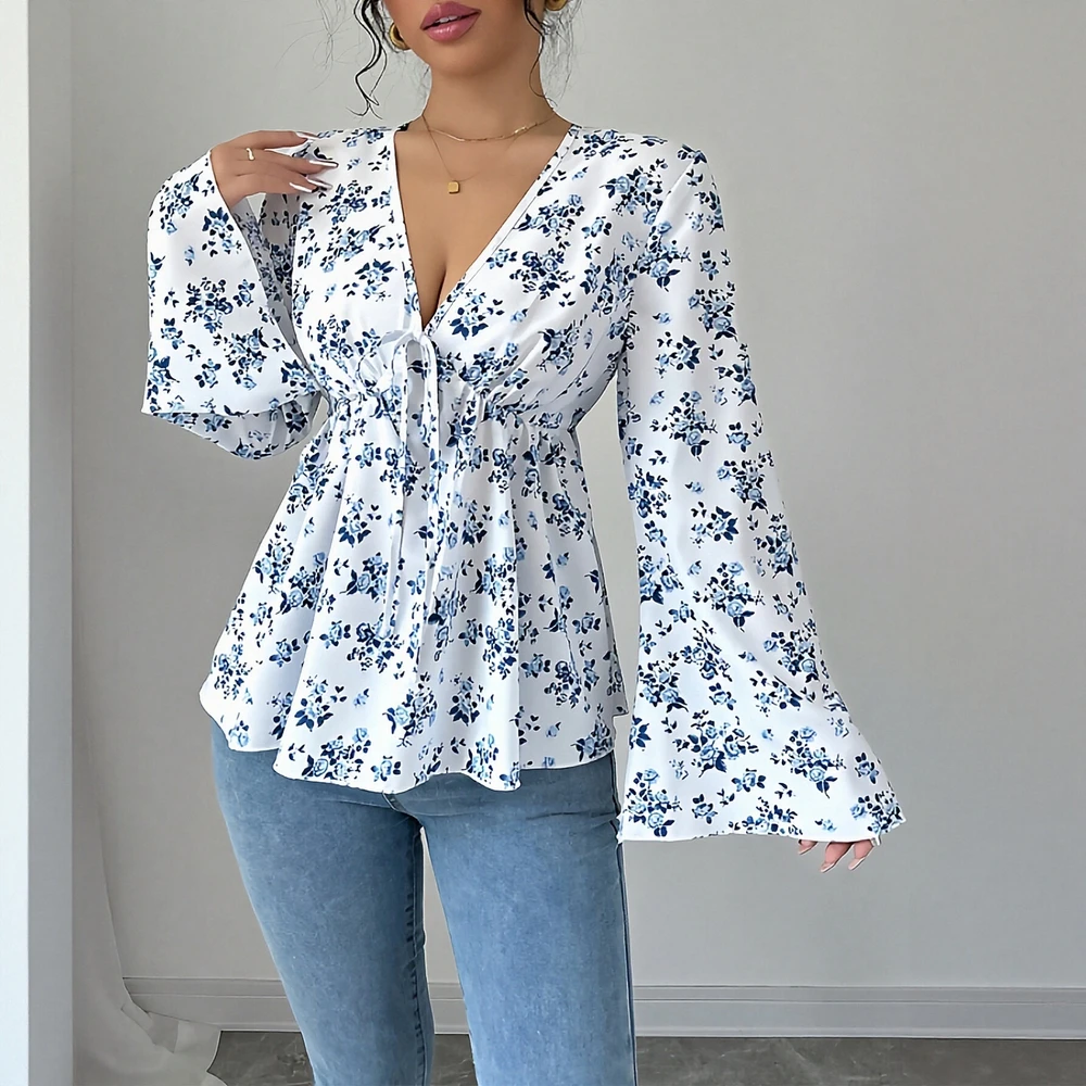 

Женские блузки 2025 г., осенние однотонные тонкие повседневные базовые блузки с длинными рукавами