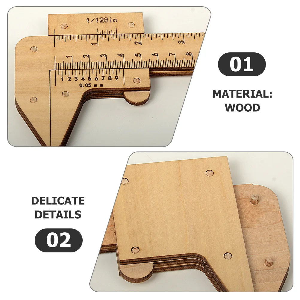 Wood Caliper 6 Inch Dual Scale Millimeter Inch Measuring Tool For Drawing Learning Ruler Portable Wooden Straight