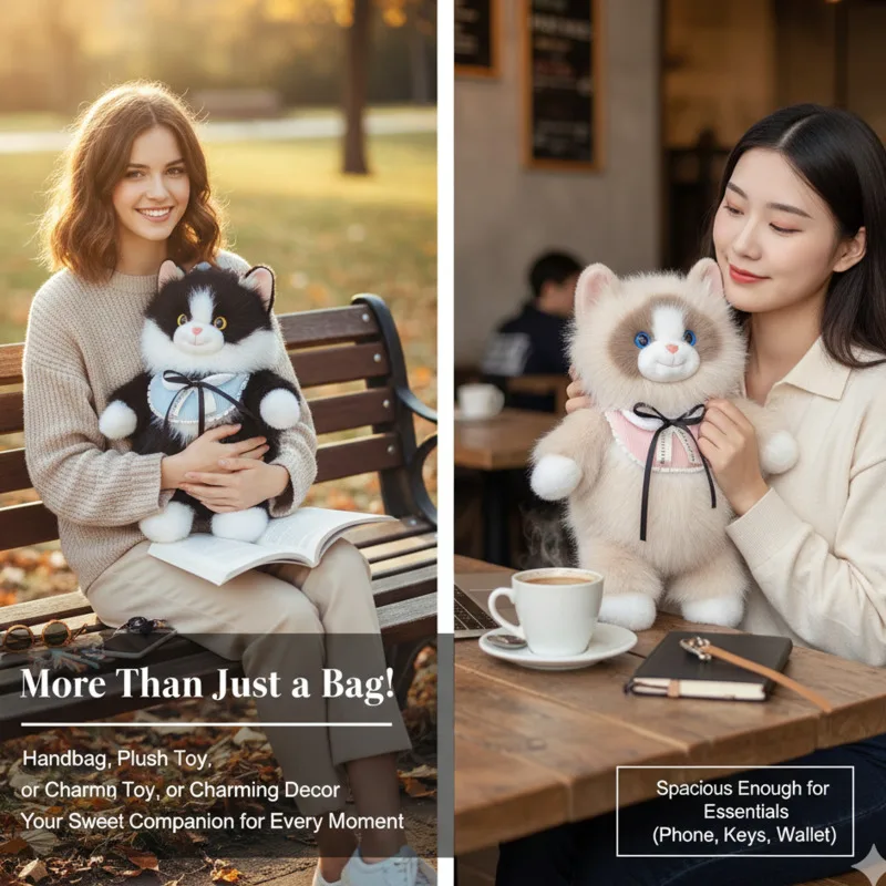 

Animal Cat Backpacks Y2K Realistic Plush Cute Doll Kitten Bag Soft Stuffed Double Shoulder Backpacks Birthday Backpacks Gift New