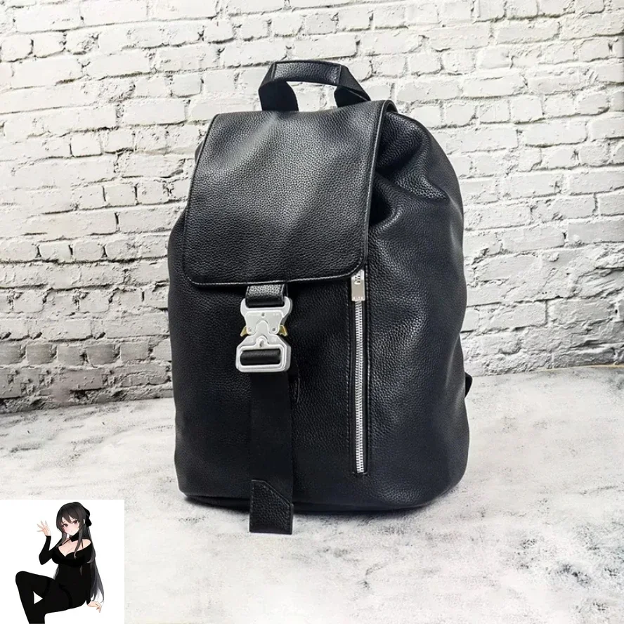 Litchi Peel Lines 1017 ALYX 9SM Silvery Buckle Knapsack Men Women Flap Pocket Drawstring Adjustable Shoulder Straps Backpack Y2k