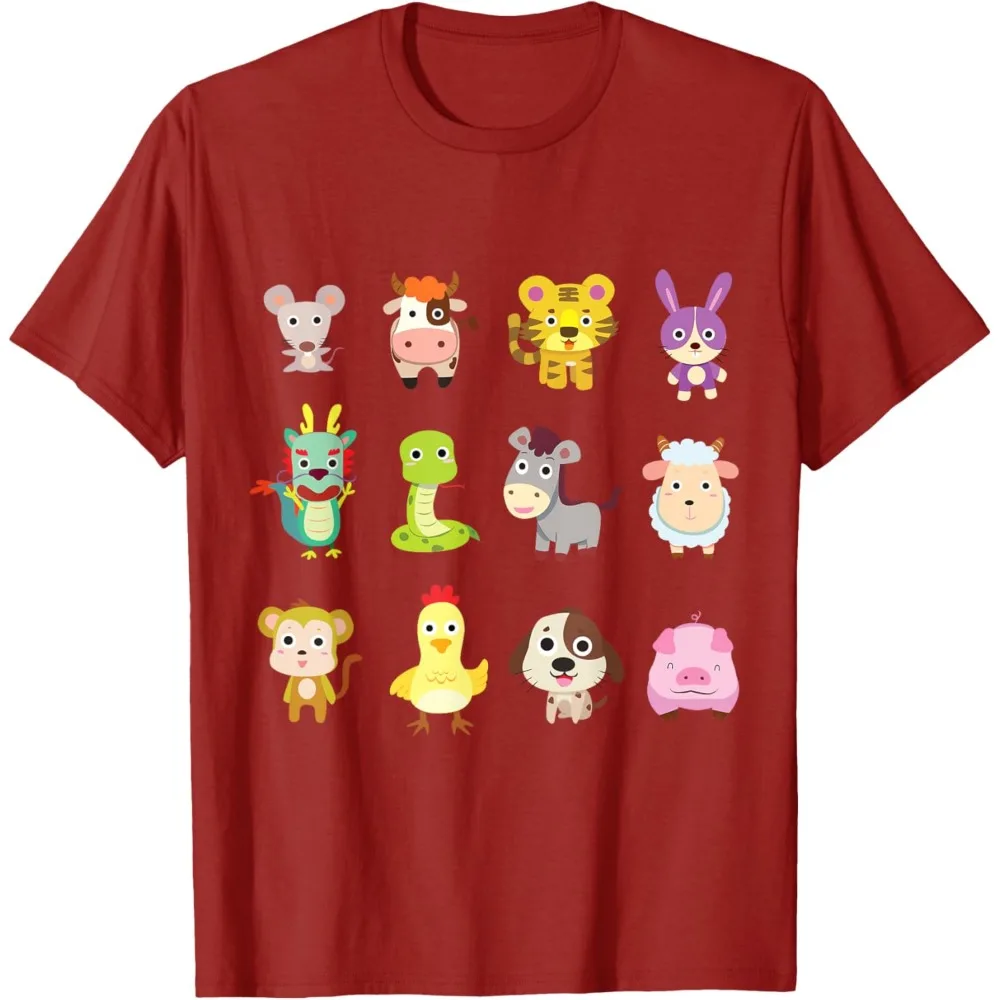 

Chinese Zodiac Animal Signs Lunar New Year 2025 Men and Women T-Shirt Chinese Traditional Zodiac Printed T-shirt Unisex Tops