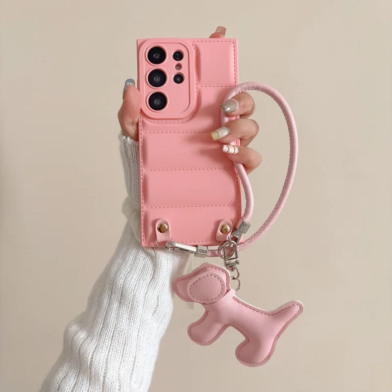 For Samsung Galaxy S26 S22 Ultra S23 S24 S25 S26 Plus phone cases wristbands handbags pure color cartoon dog pendants shell
