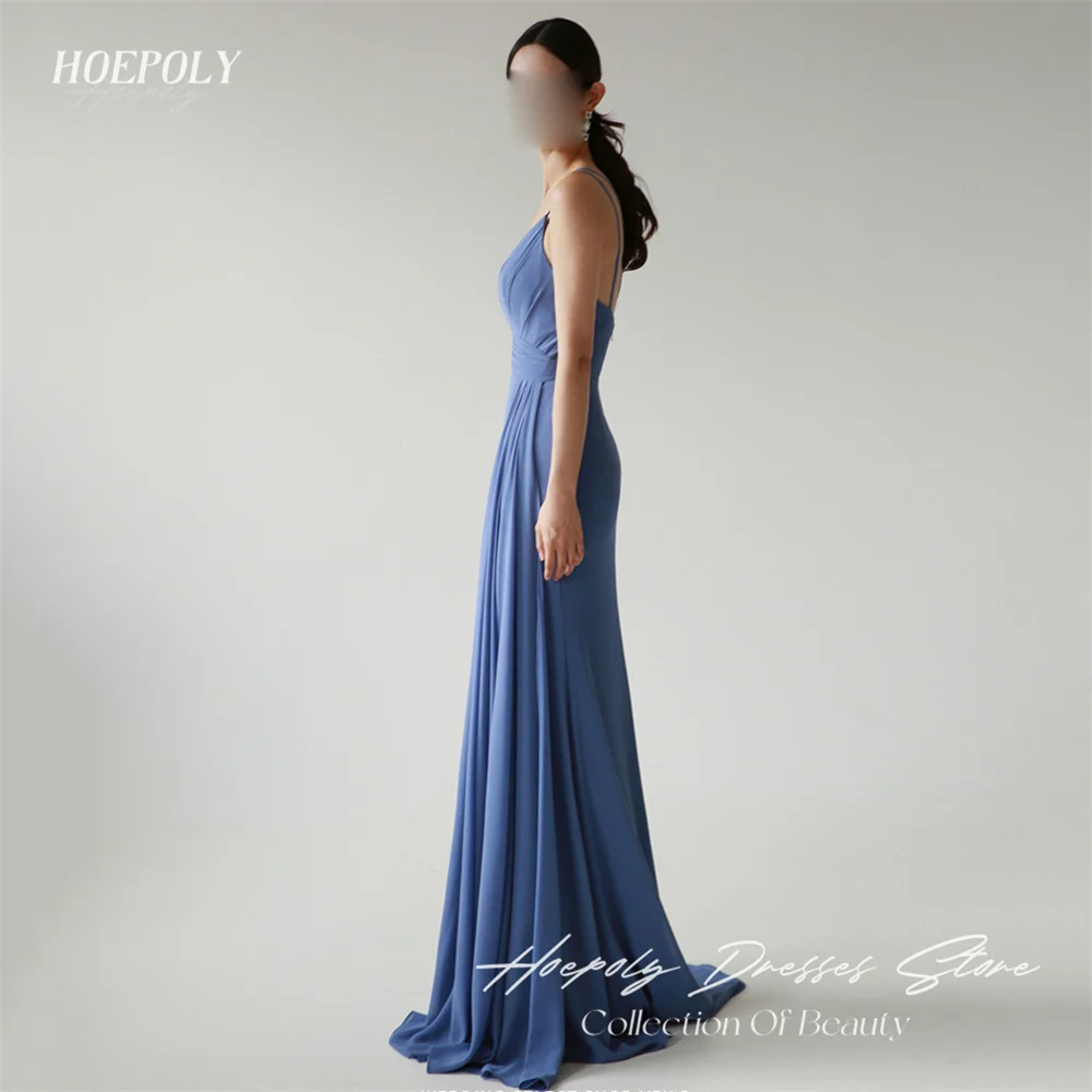 Hoepoly Long Formal Stapless Spaghetti Strap Sleeveless Mermaid New Prom Gown Backless Floor Length Pleat Evening Dress 프롬드레스