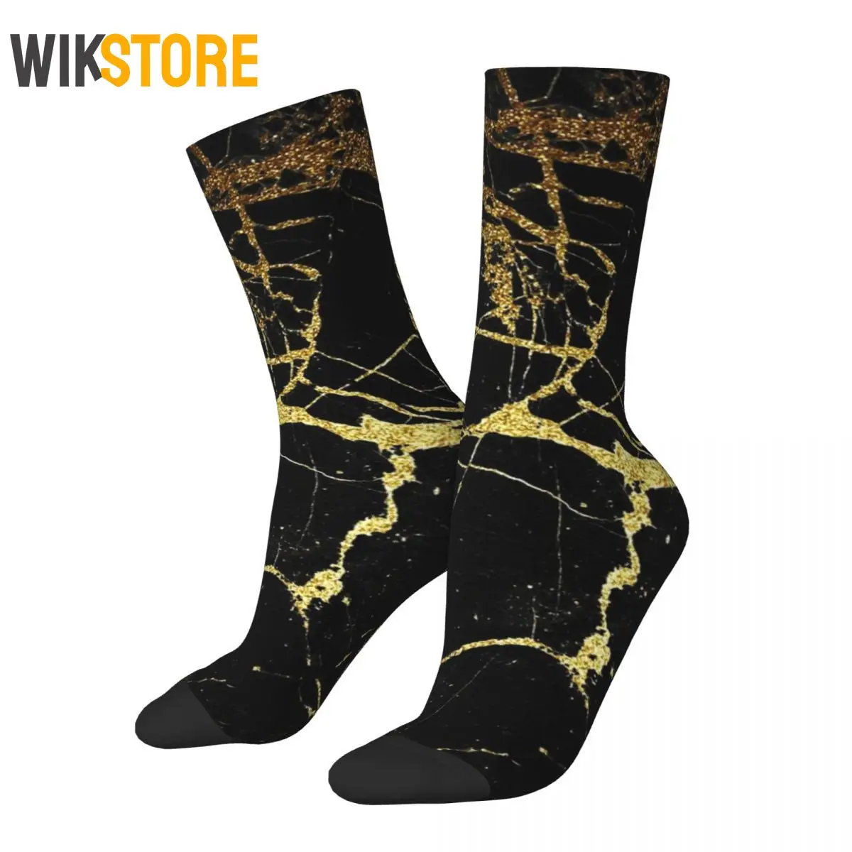 

Funny Hip-hop Black And Gold Marble Basketball Socks Fashion Middle Tube Socks for Women Men Non-slip Breathable Crazy Sock