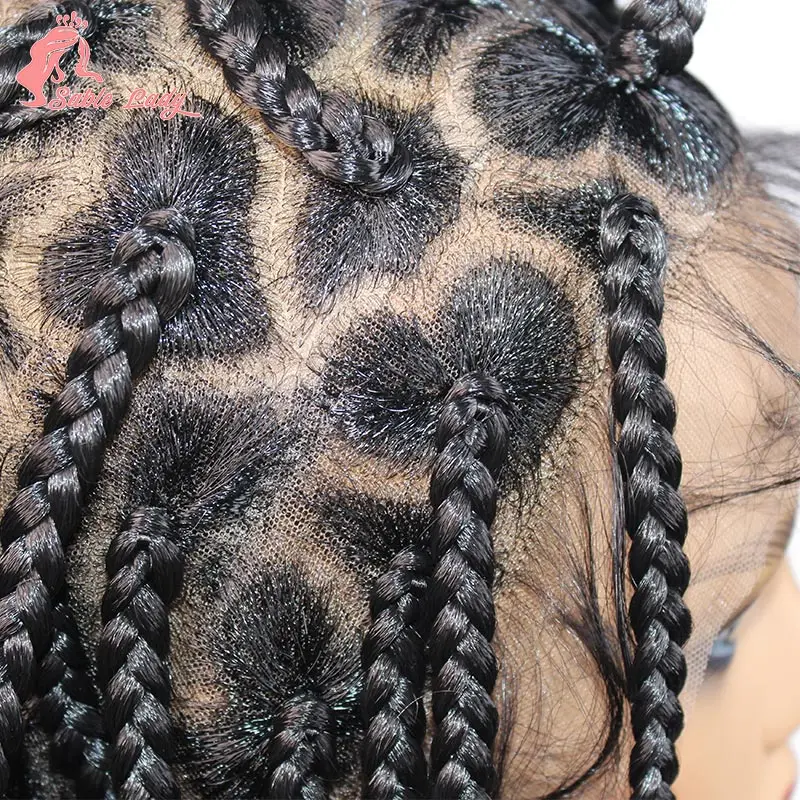 Perruque de déesse tressée à la main en forme de cœur sans nœuds, perruque longue en dentelle synthétique, tresses complètes Cornrows, partie au crochet, 36 po, 360