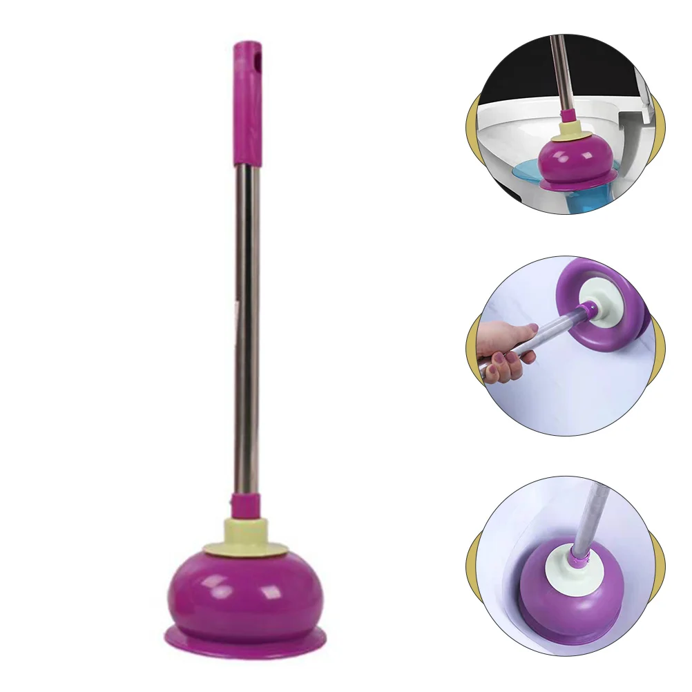 Plunger Toilet Suction Bowl Cleaners Long Handle Rubber Plug Purple Drain Cleaning