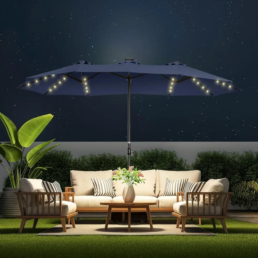 

Double Sided Patio Umbrellas, 13ft Solar Lights LED Lighted Outdoor Extra Large Market Table Umbrella, with Base Included