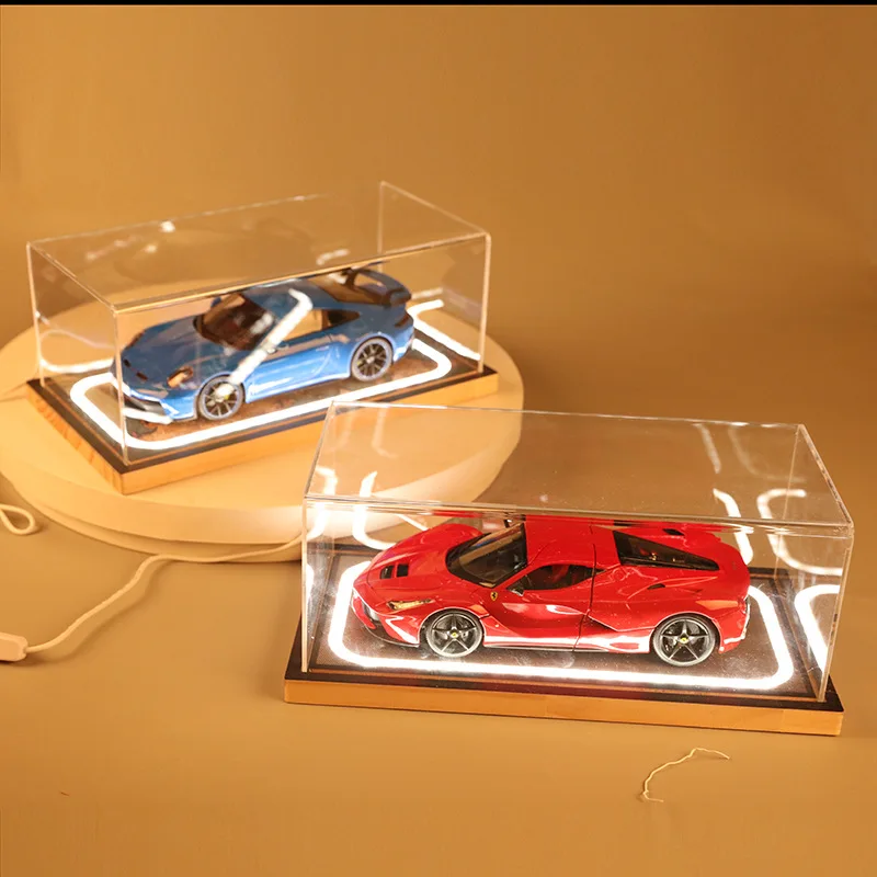 

Car Model Storage Box with Light, Clear Acrylic Display Box, Gift Box,Base Pattern Can Be Customized,1/18