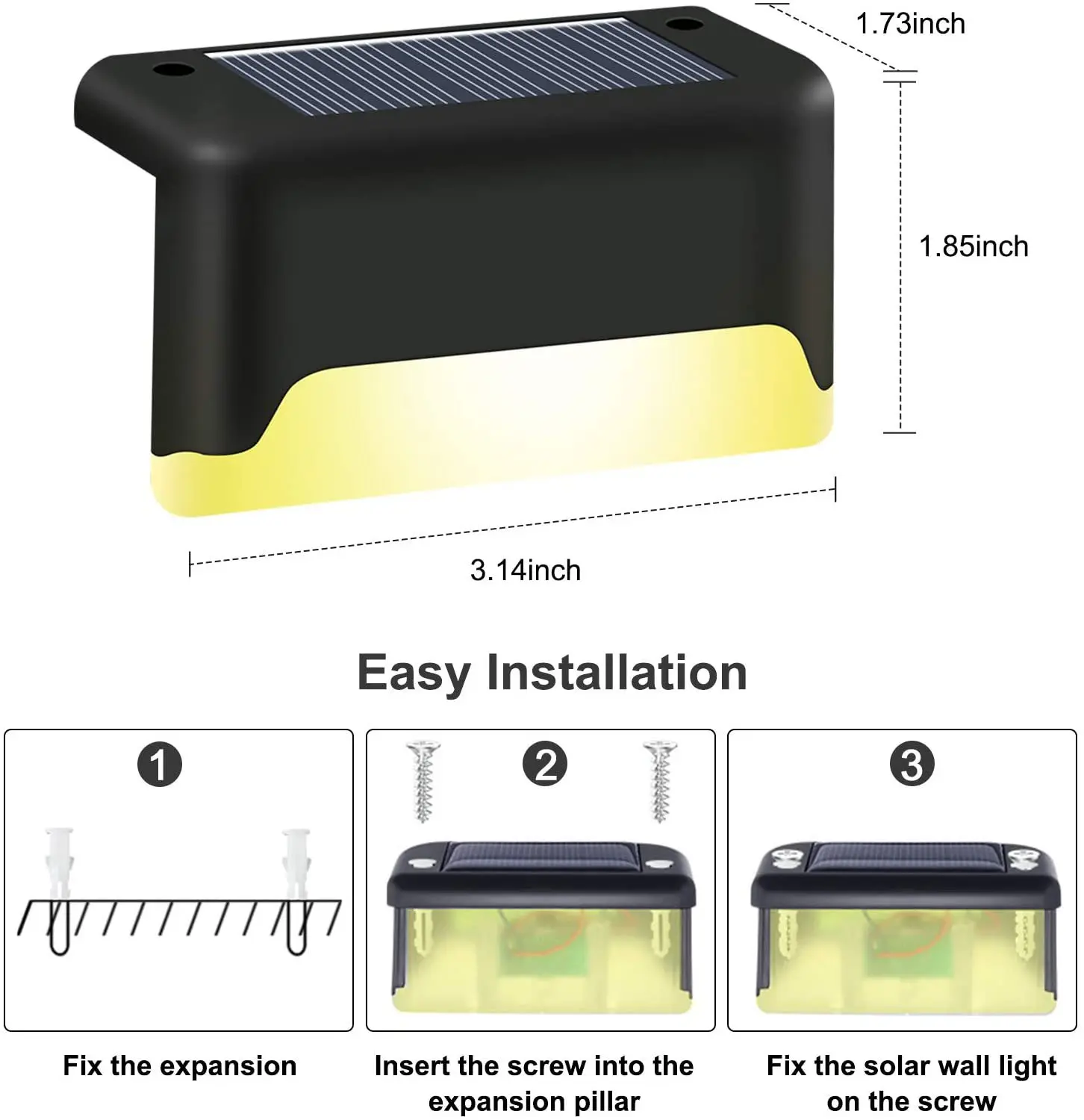 Impermeável luz solar para jardim, escada ao ar livre, iluminação LED, luz quente, Step Lamp, cerca, caminho, quintal, pátio, gramado, decoração, 8PCs