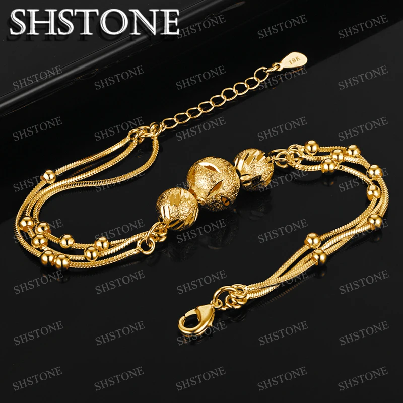 

SHSTONE 18K Gold Frosted Beads Chain Bracelets For Woman Party Wedding Fashion 925 Silver Bracelet Charm Jewelry Birthday Gift