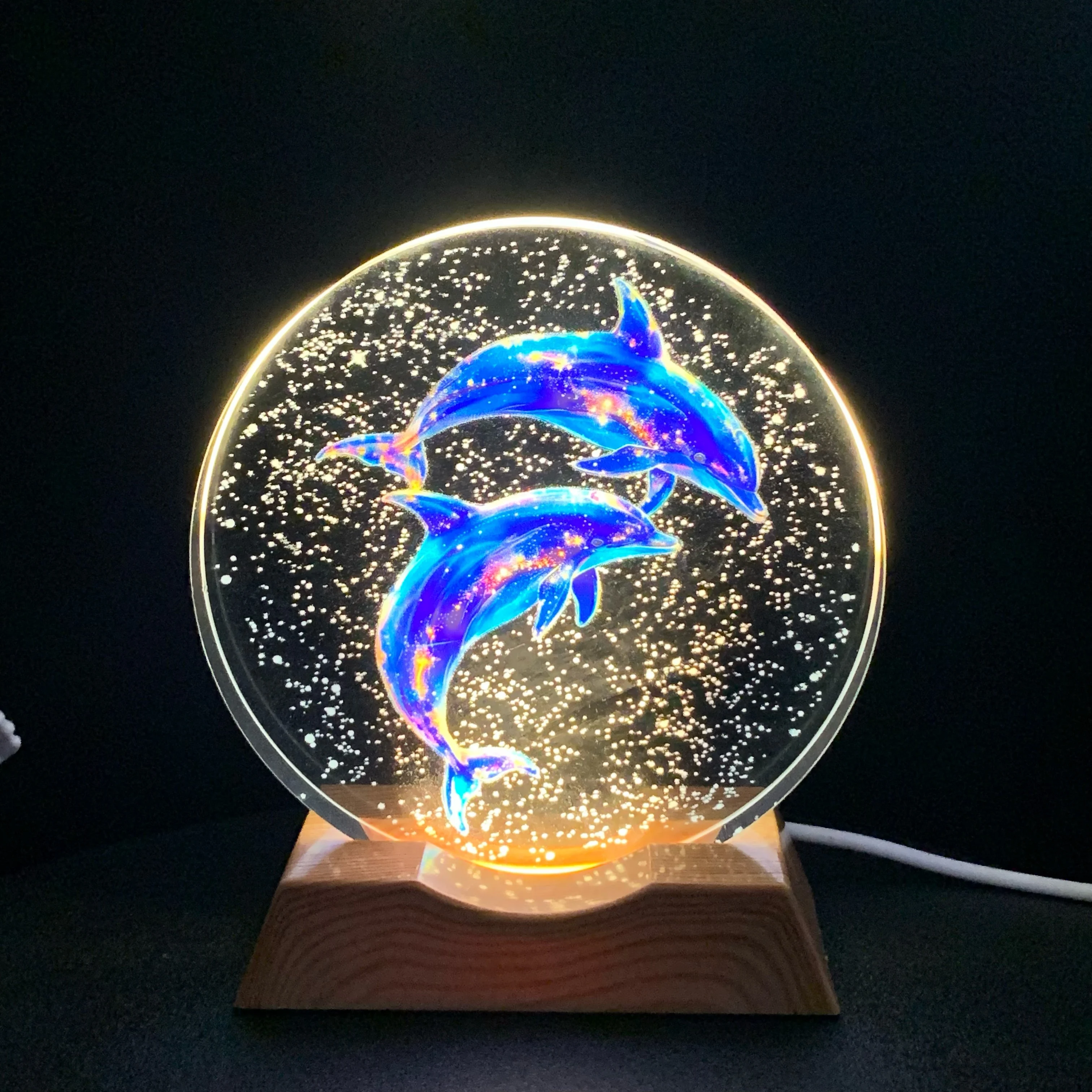 

Love Dolphin Crystal LED Night Light Strip Base, Glass Decorative Lamp, Suitable for bedrooms, living rooms, birthday and Mother