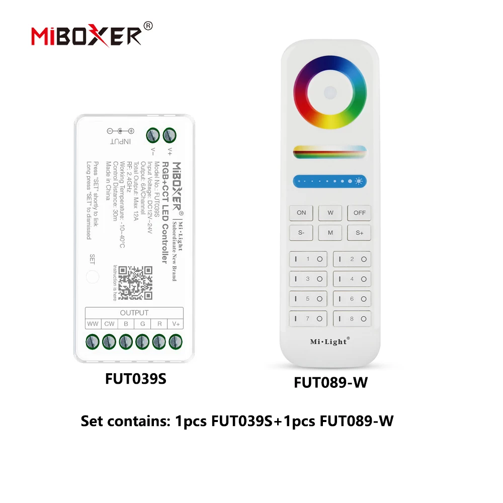 MiBoxer DC12~24V FUT039S+FUT092 2.4GHzRF Wireless RGBCCT 6A/Ch 16 Millions of colors to choose LED Controller For COB/Led Strip