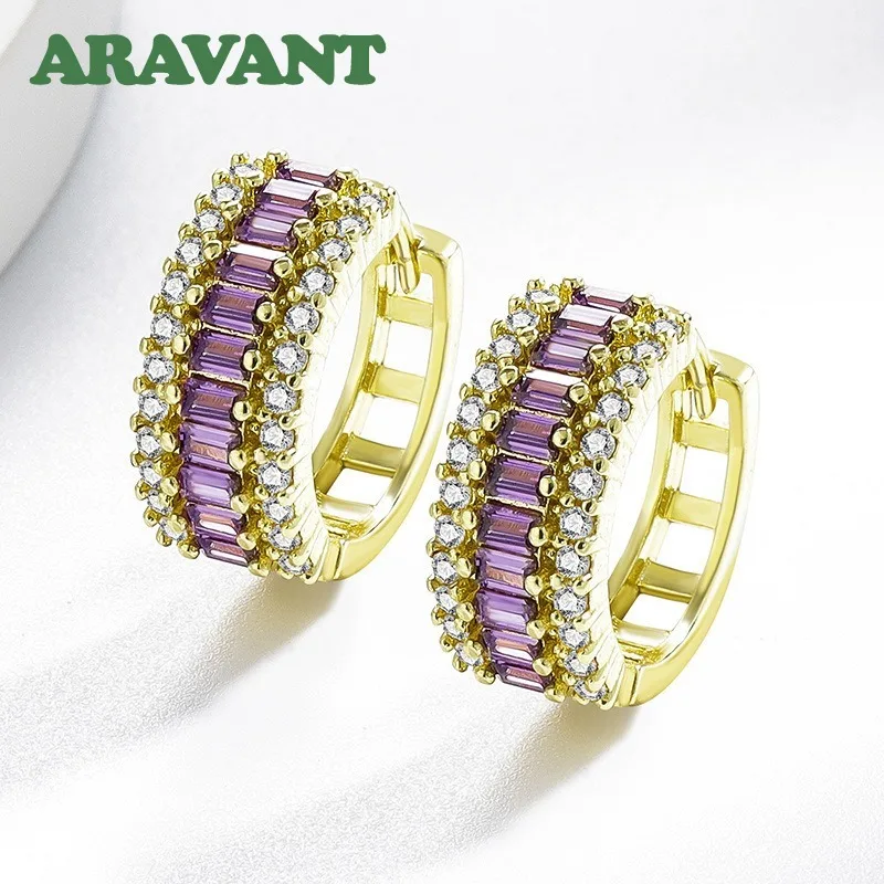 ARAVANT 925 Sterling Silver 16MM Amethyst Hoop Earrings For Women Fashion Jewelry view 4