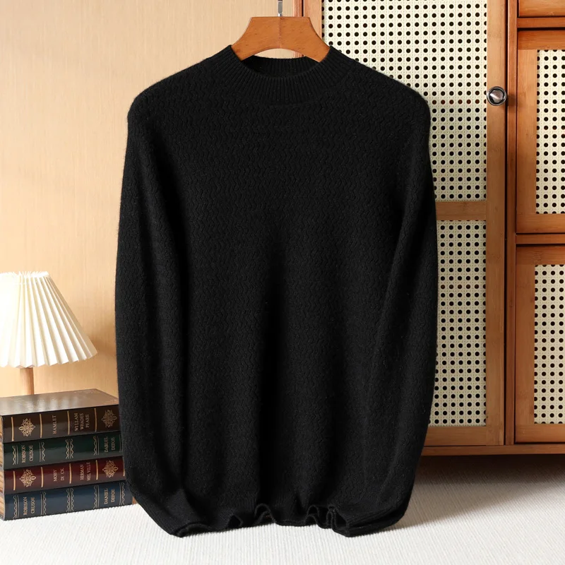 2023 Men\'s High End 100 Pure Cashmere Knitted Diamond Round Neck Sweater Winter Warm Pullover Solid Autumn Solid Business Top