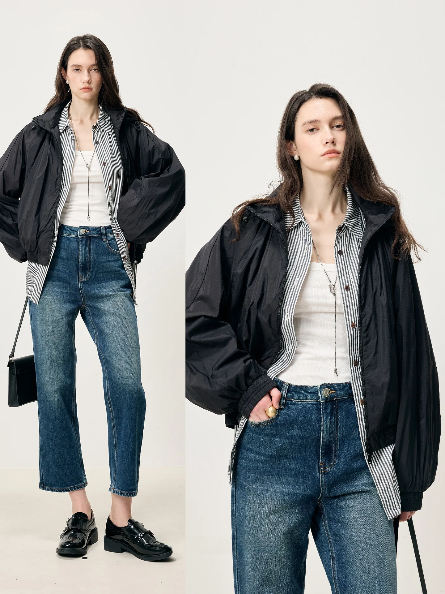 

FreMoi 20D Matte Texture Outdoor Tee-Proof Hooded Jaet oulder Sve Insertion Casual Loose Fit Women's ort Coat