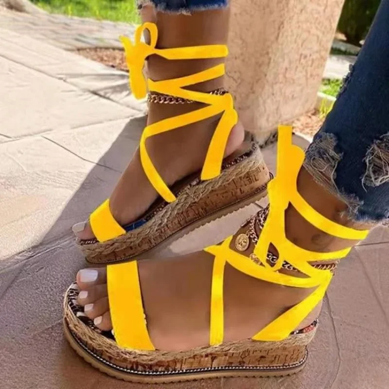 Summer White Wedge Espadrilles Women Sandals Open Toe Gladiator Sandals Women Lace Up Women Platform Sandals Zapatos De Mujer