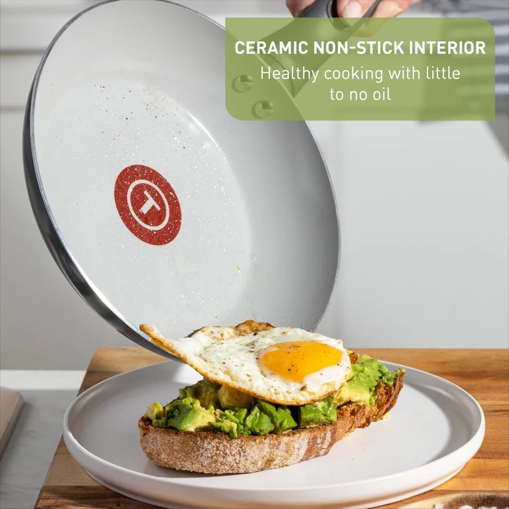 20 Piece Easy Care Ceramic Cookware Set Nonstick Pots Pans Thermo-Spot Technology Oven Safe Kitchen Essentials Cooking Tools