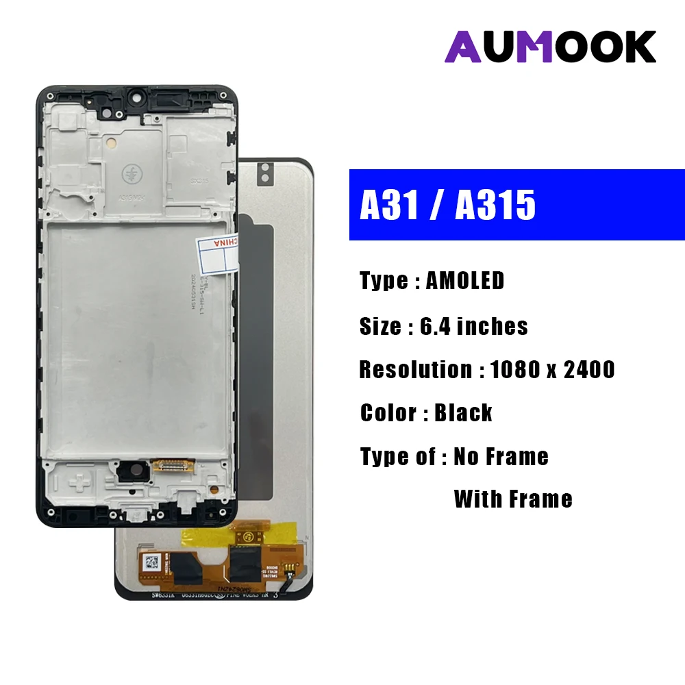 for SAMSUNG A31 AMOLED Display Touch Screen Digiziter Assembly pantalla For Samsung A315 With Frame LCD Display