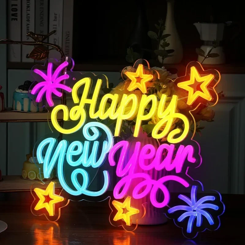 Happy New Year Neon LED Neon Bedroom Wall Decor New Year's Eve Party Supplies USB Powered Happy New Year Decoration 2025