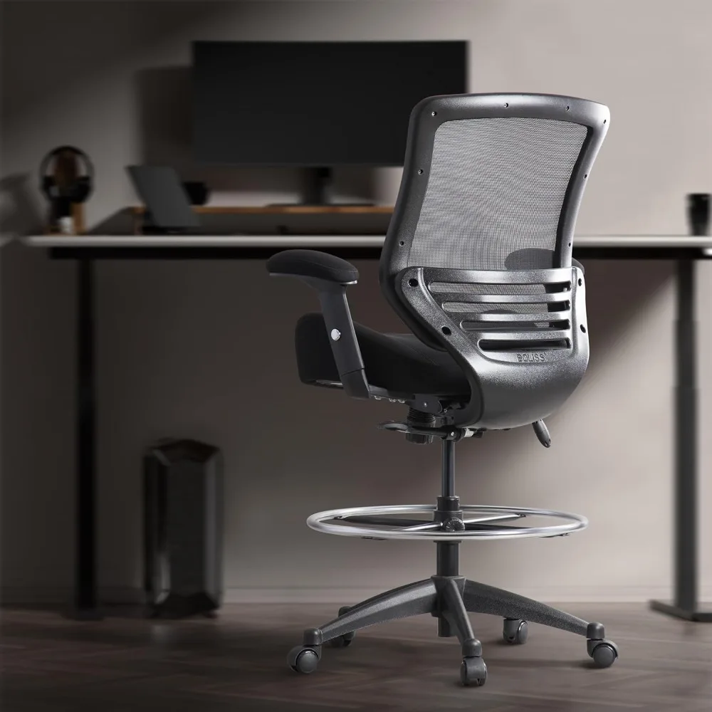 Ergonomic Mesh Computer Office Drafting Chair with Super Soft Adjustable Arms Molded Foam Seat Cushion and Lumbar Support-Black