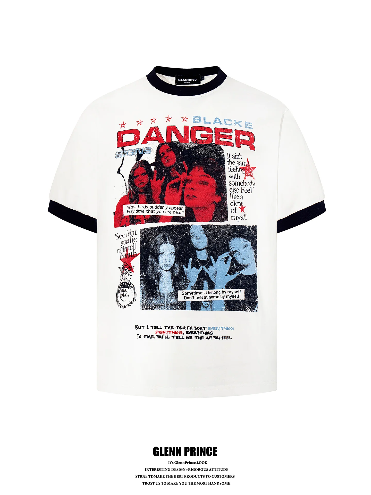 

GPstudio American Retro Rock Band Style Printed Short Sleeve T-shirt Men's High Street Hiphop Shoulder Top Trendy Cotton Blend