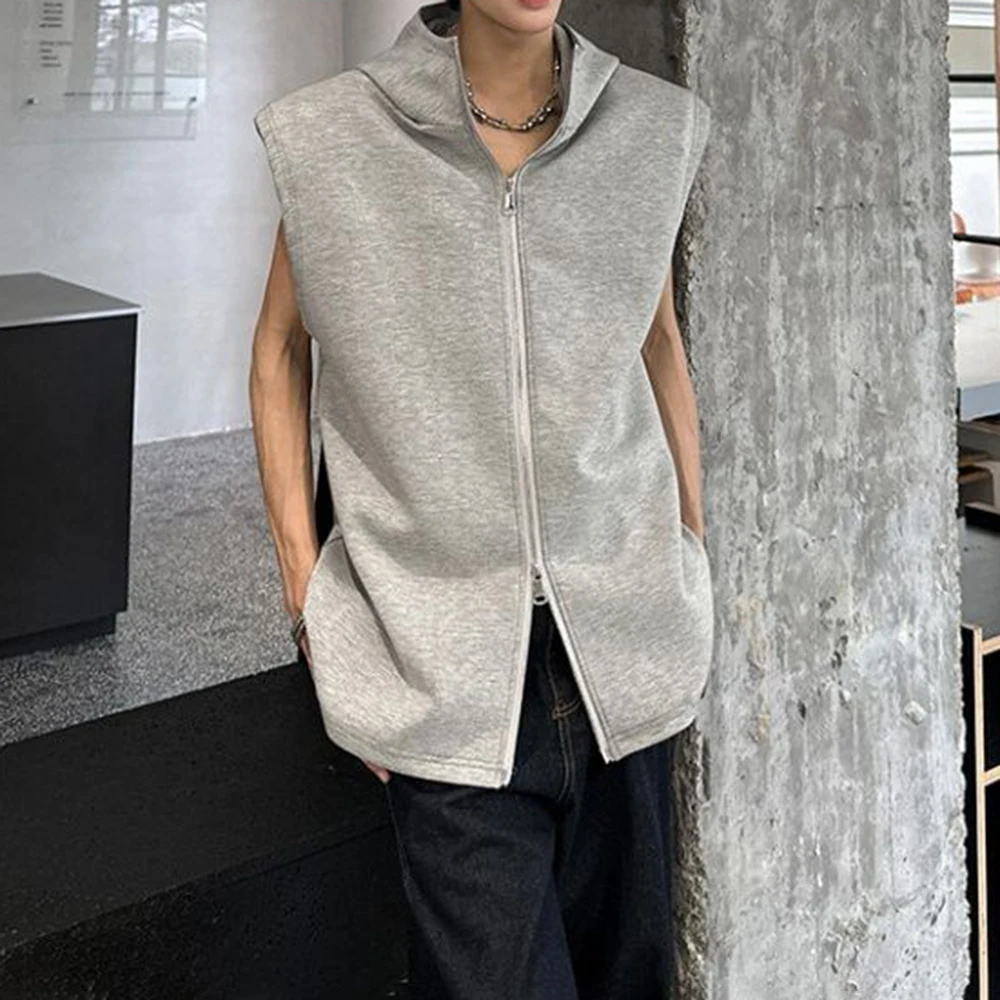 

Men's Solid Color Zipper Sleeveless T-Shirt American Retro Fashion Trend High Street Loose Breathable Niche Summer New Men's Top