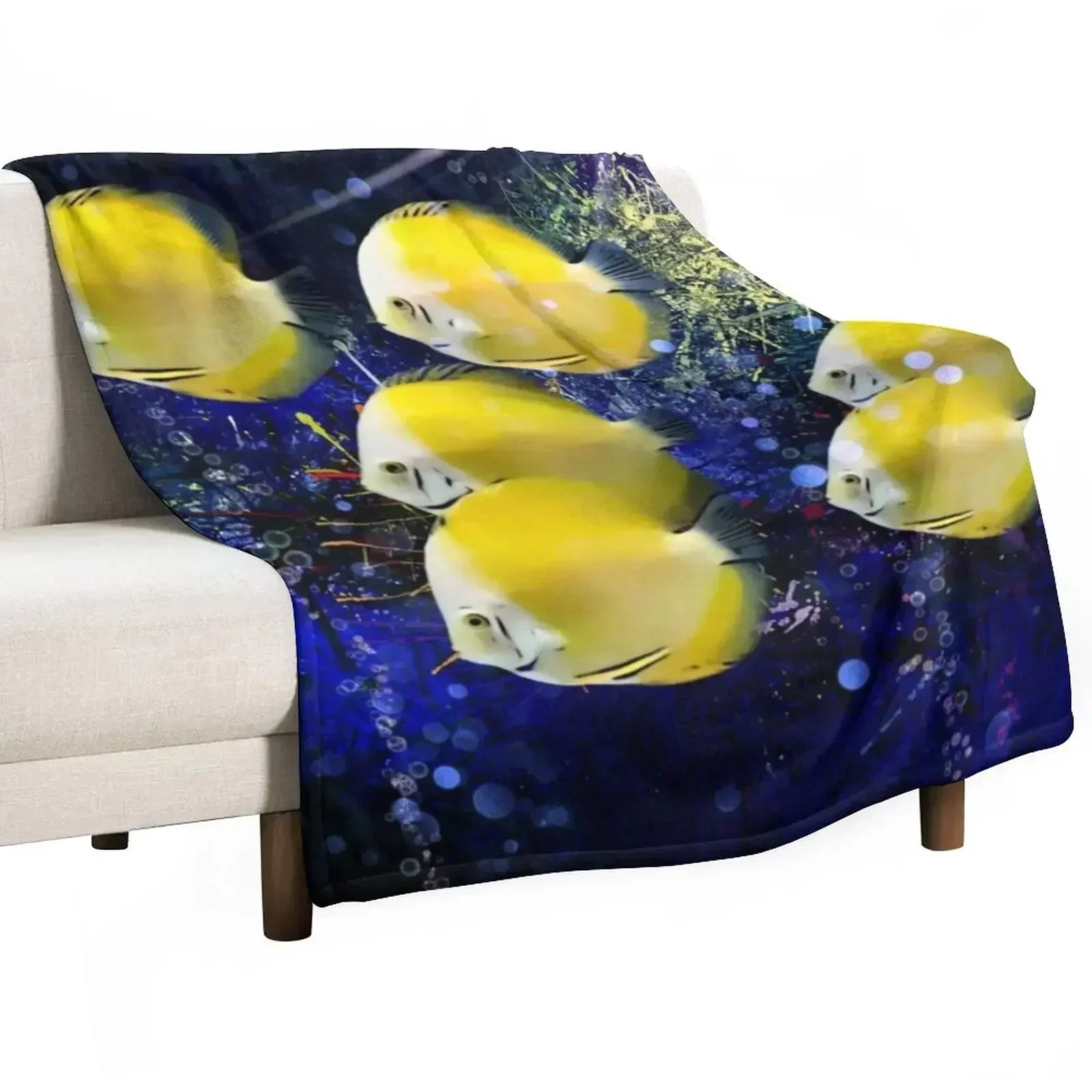 

Lemon Yellow Discus School Throw Blanket Travel Decorative Sofa Blankets