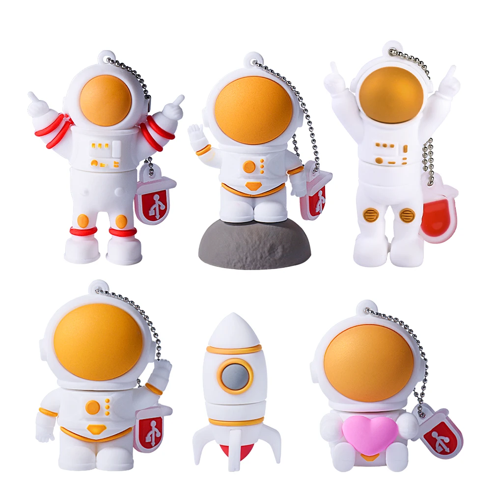 Astronaut USB Flash Drive 128GB Creative Cool Gift Pen Drive 64GB Free Key Chain Memory Stick 32GB White Pendrive 16GB U Disk